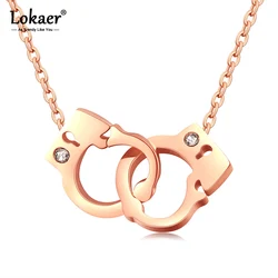 Lokaer Trendy Rose Gold Color Handcuffs Pendant Necklace Female Models Short Clavicle Choker Necklace Girl Jewelry N17059