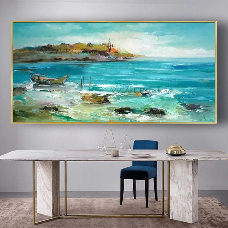 Abstract 100% Hand Painted Seascape Oil Painting On Canvas Thick Palette Knife Sea Scenery Painting Wall Art For Home Decor