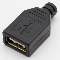 10pcs Type A Female USB 4 Pin Plug Socket Connector With Black Plastic Cover