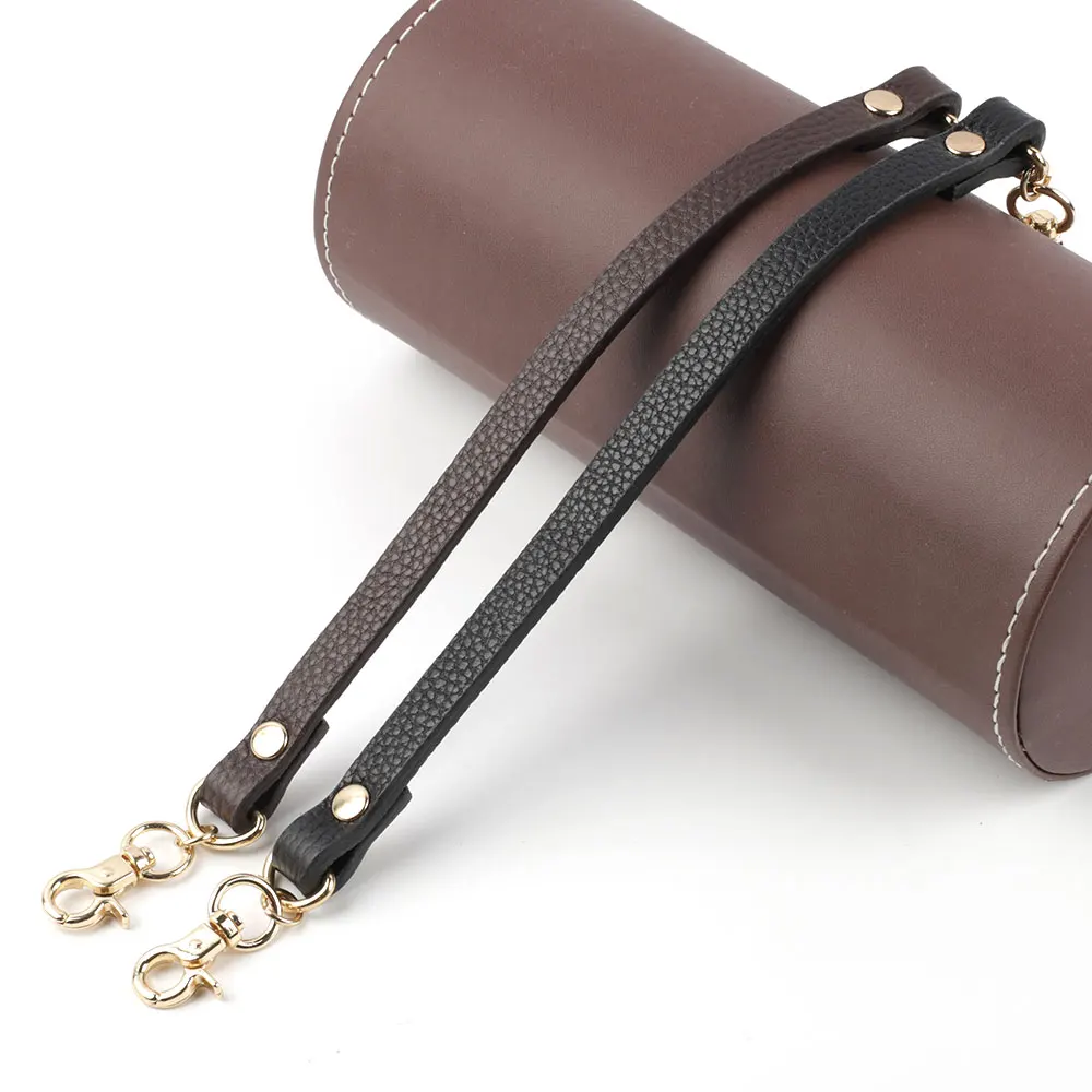 Cow Leather Handle Shoulder Strap Lychee Pattern Women Short Bag Strap Black Coffee Cream Red Handbag Replacement Wrist Straps