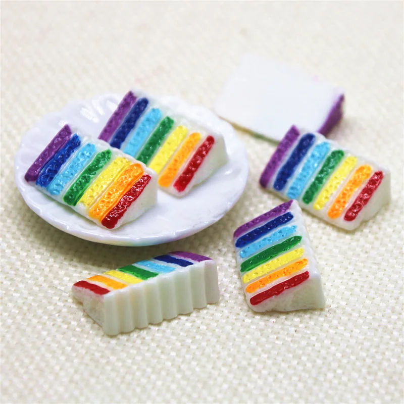 Rainbow cake 10PCS Resin Flatback Cabochon Miniature Food Art Supply Decoration Charm Craft 14x21mm