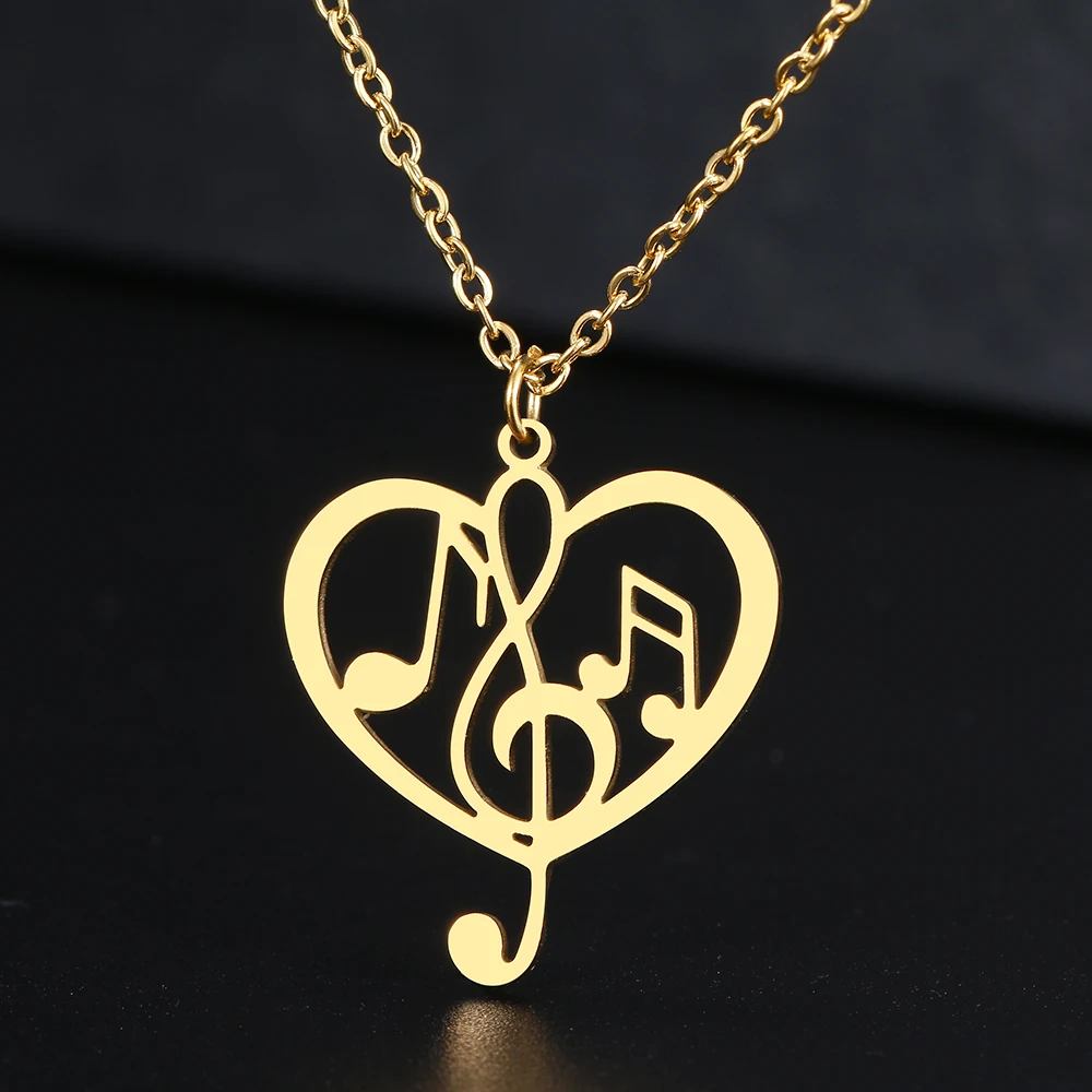 Stainless Steel Necklaces Love Music Notes Pendant Chain Collar Charm Fashion Necklace For Women Jewelry Wedding Party Gift 1pcs