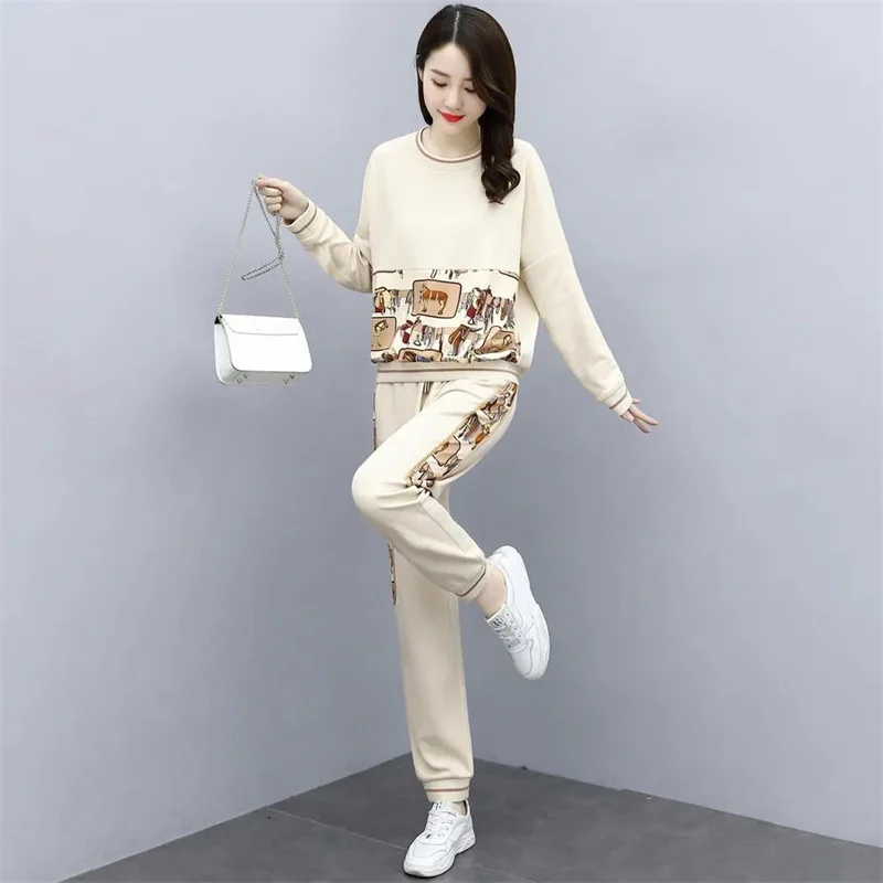 2023 Spring Summer New Women\'s Two-piece Set Loose Printing Shirt And Pants 2PCS Fashion Casual Large Size 5XL Female Pants Suit