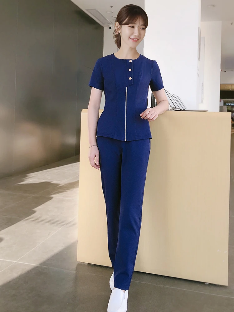 Groothandel Aangepaste Vrouwen Scrub Set Metalen Rits Top En Broek Verpleegster Uniform