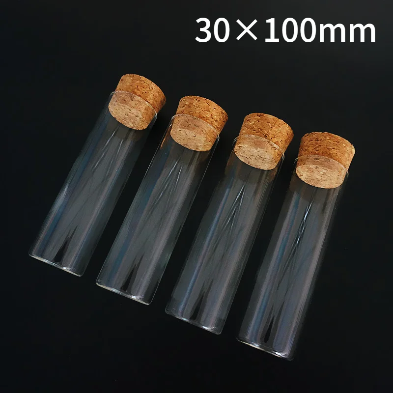 

12pcs/lot 30x100mm 50ml Flat Bottom Glass Test Tube With Cork Stoppers For Kinds Of Laboratory Glassware