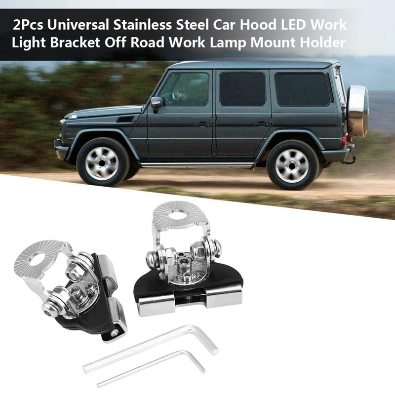 2Pcs Universal Hood Mount Led Light Bar Mounting Brackets Adjustable Clamp Pillar Holder Led Work Light Bar Stainless Steel Hood