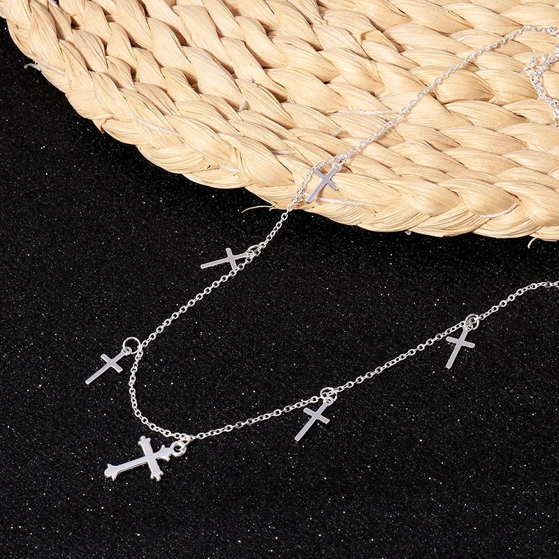 Silver Color Cross Necklaces & Pendants for Women Choker Clavicle Chain Jewelry Femme Bijoux Collares