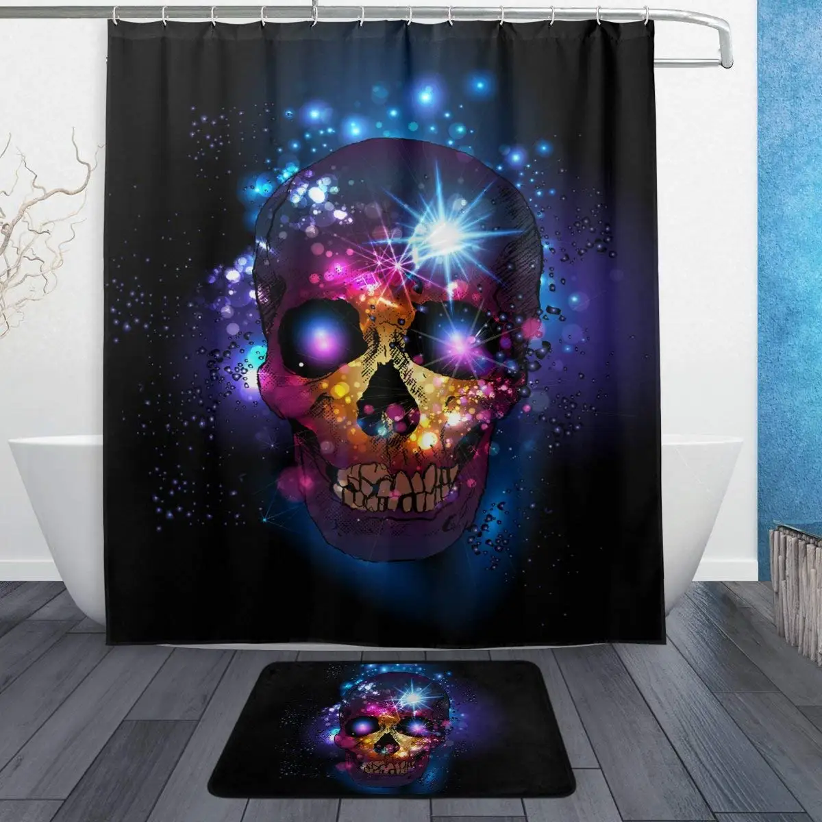 Fantastic Halloween Decor Sugar Skull Day of The Dead Waterproof Polyester Fabric Shower Curtain