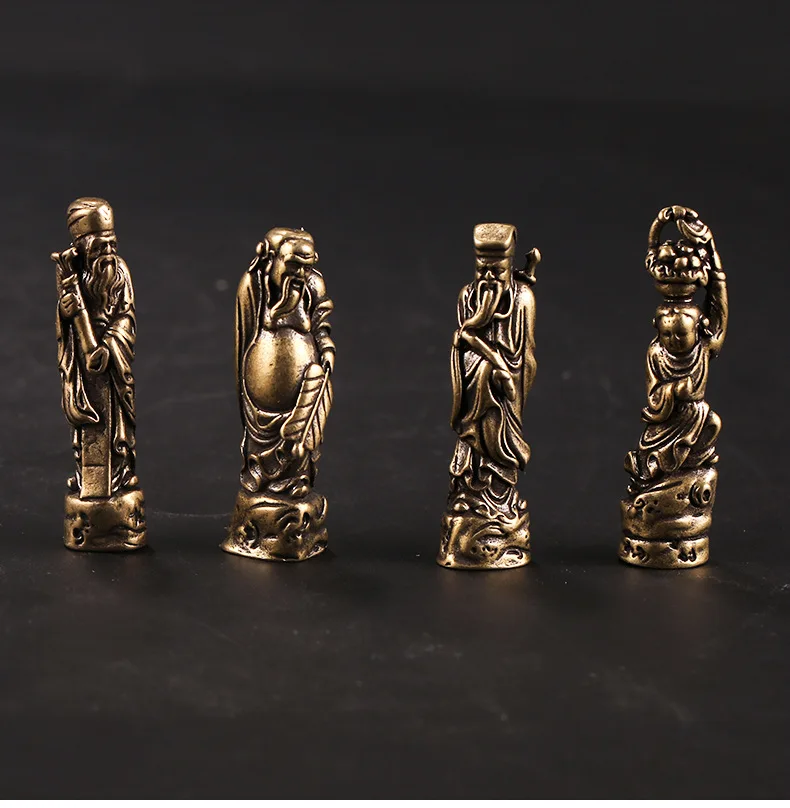 Handmade retro Brass The Eight Immortals Crossing  the Sea statue DIY desktop ornament Miniature Fitting Pendant accessories a52