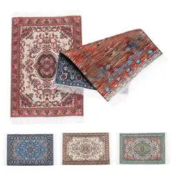 1:12 Scale Turkish Style Floral Pattern Mat Dollhouse Carpet Miniature Weaving Rug Floor Coverings Mini House Decor Accessories