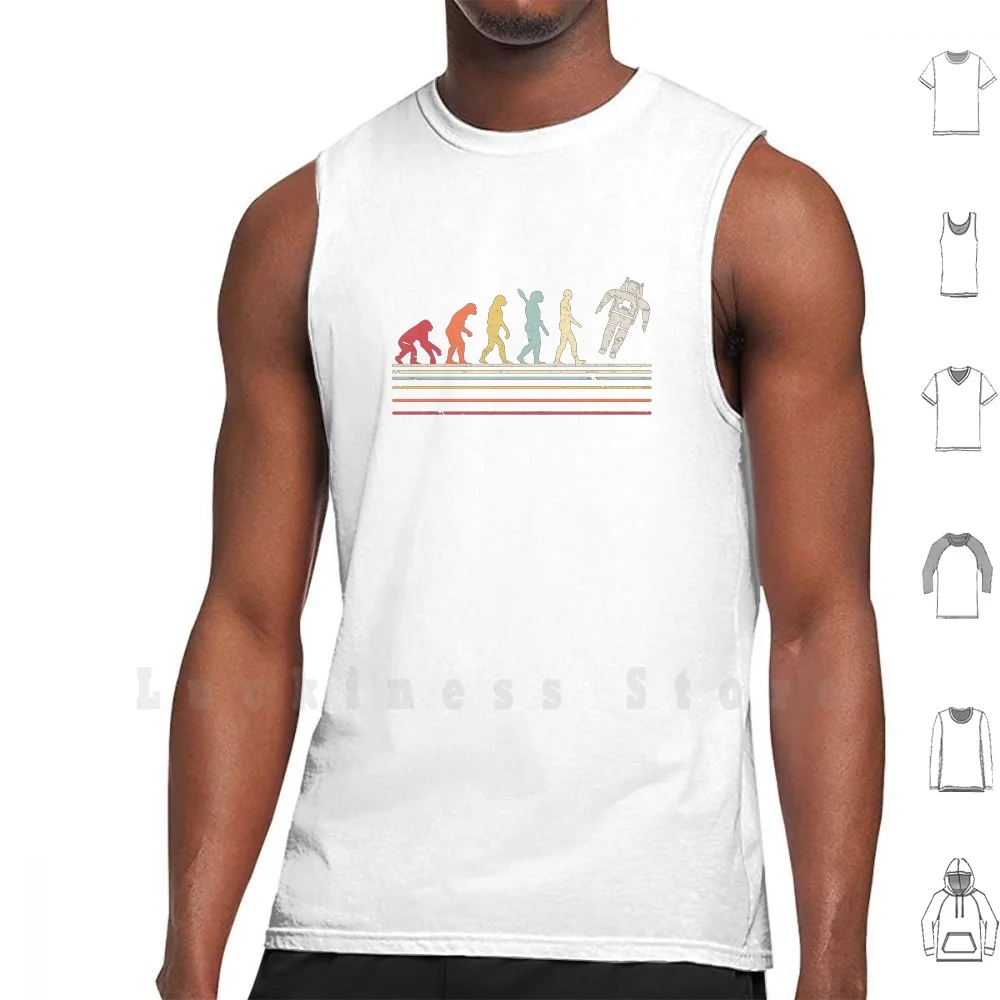 Astronaut Graphic. Retro Style Spaceman Design Tank Tops Vest 100% Cotton Evolution Orbit Planets Outer Space Evolution Of Man