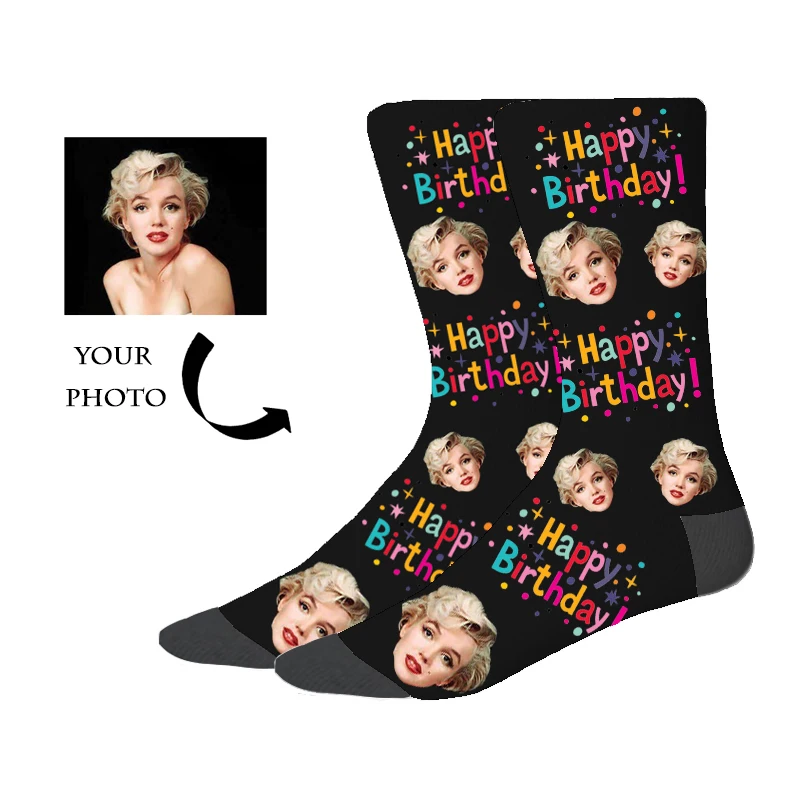 Colorful Custom Novelty DIY Men&Women Socks Funny Print Harajuku Love Letter Birthday Your Face Photo on Sock for Unisex Xmas