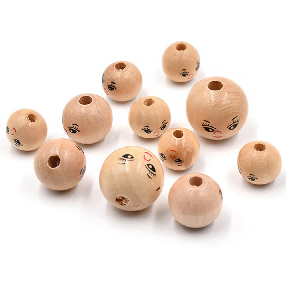 Girl Face Painting Big Round 14mm 18mm 22mm Natural Wood Loose Woodcraft Beads for DIY Crafts Handcraft Jewelry Making