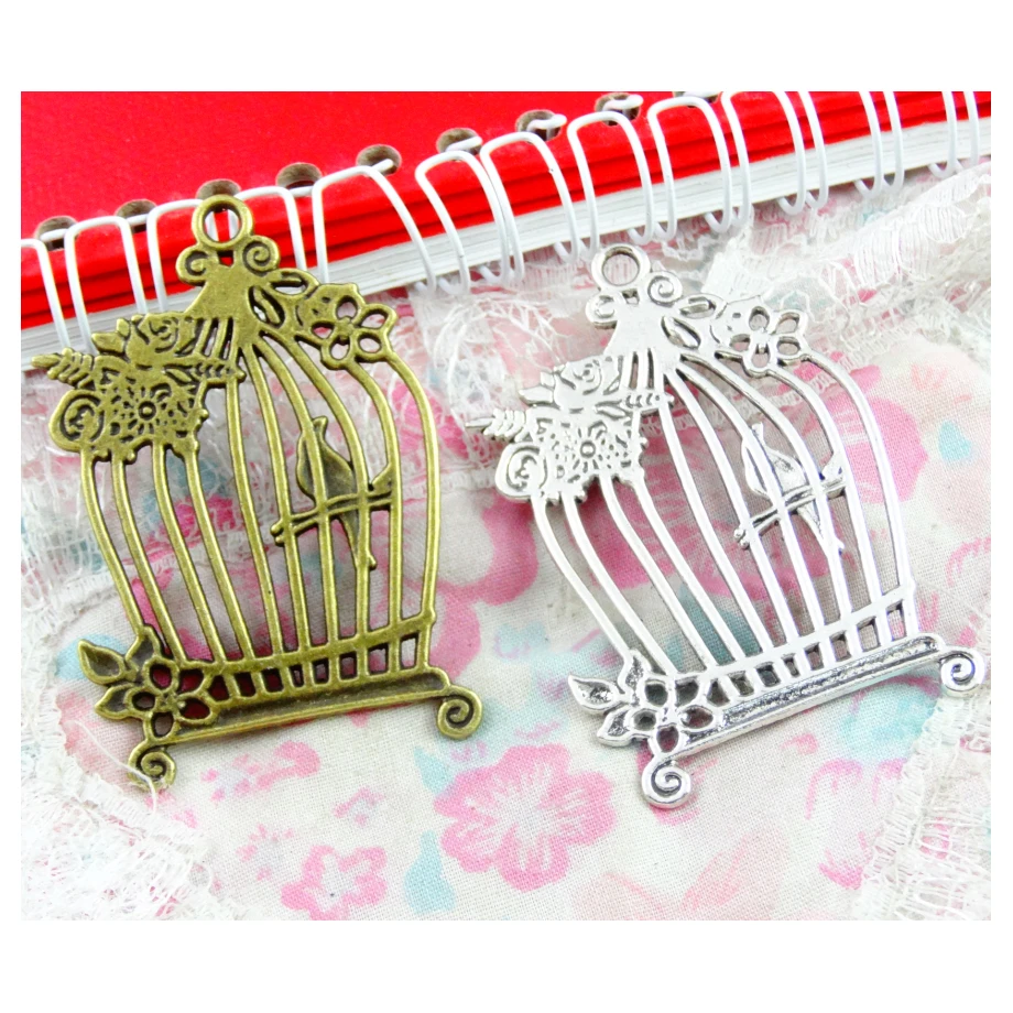 

58x38mm 10pcs Antique Bronze and Antique Silver Plated Birdcage Handmade Charms Pendant:DIY for bracelet necklace