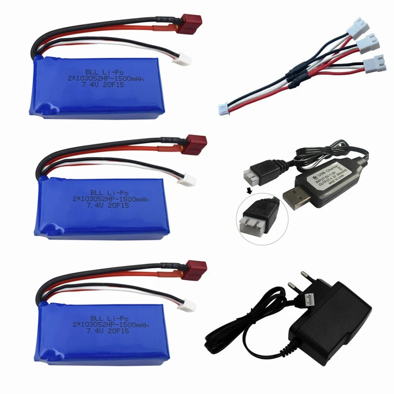 7,4 V 1500mAh + 7,4 v battery charger for A949 A959-B A969-B A979-B K929-B remote Control car 2s LiPo battery for Wltoys car