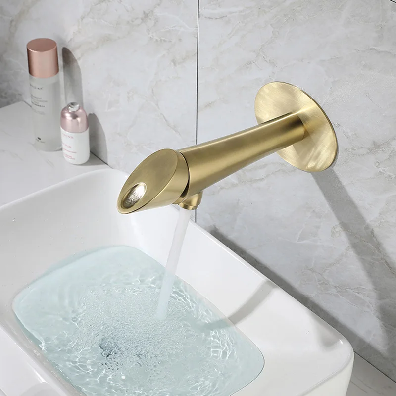 

Wall Mounted Bathroom Washbasin Faucet Hot Cold Water Mixer Taps Brass Black/Chrome/Brushed Gold