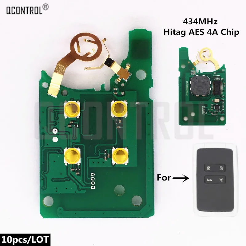 QCONTROL Car Remote Control Smart Key fob Electronic Circuit Board for Renault megane 4 Keyless 434mhz Hitag AES 4A chip