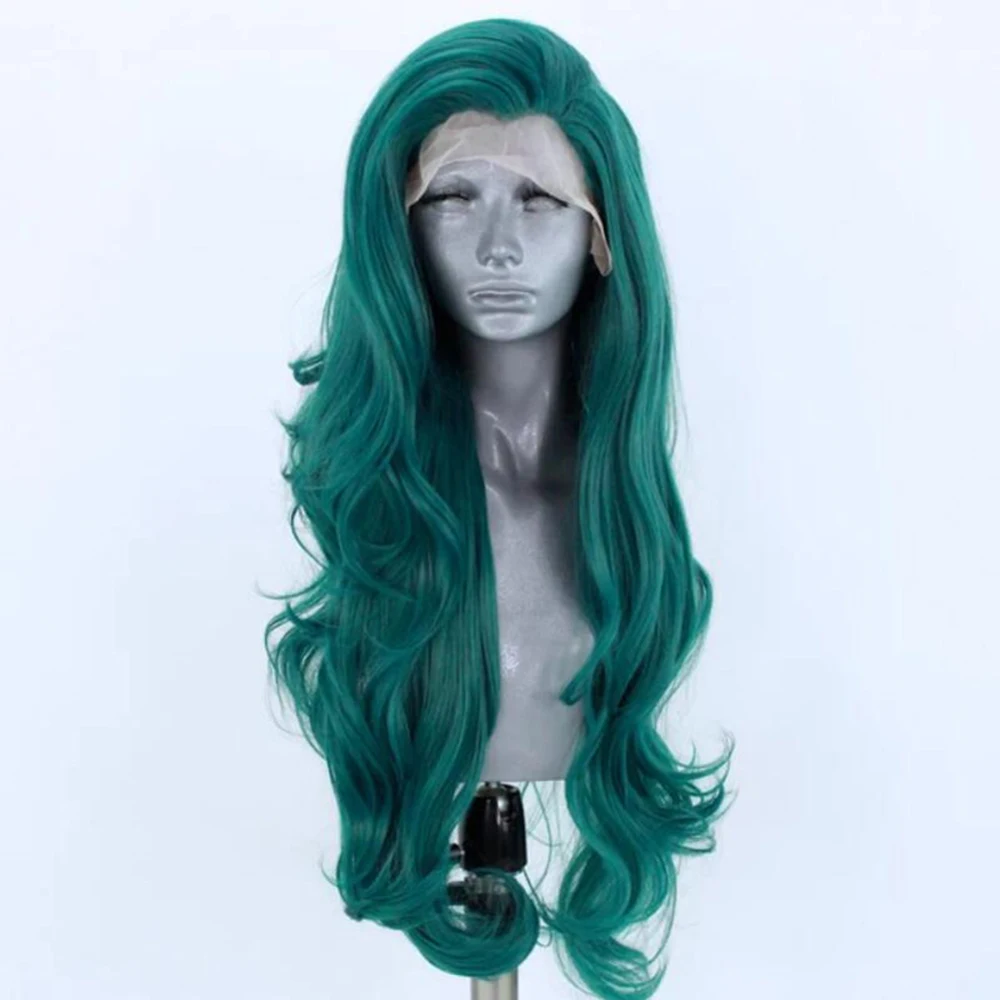 Websterwigs Synthetic Hair Green Long Loose Wavy Wigs For Black Women Pre Plucked Lace Front Cosplay Heat Fiber Daily Use