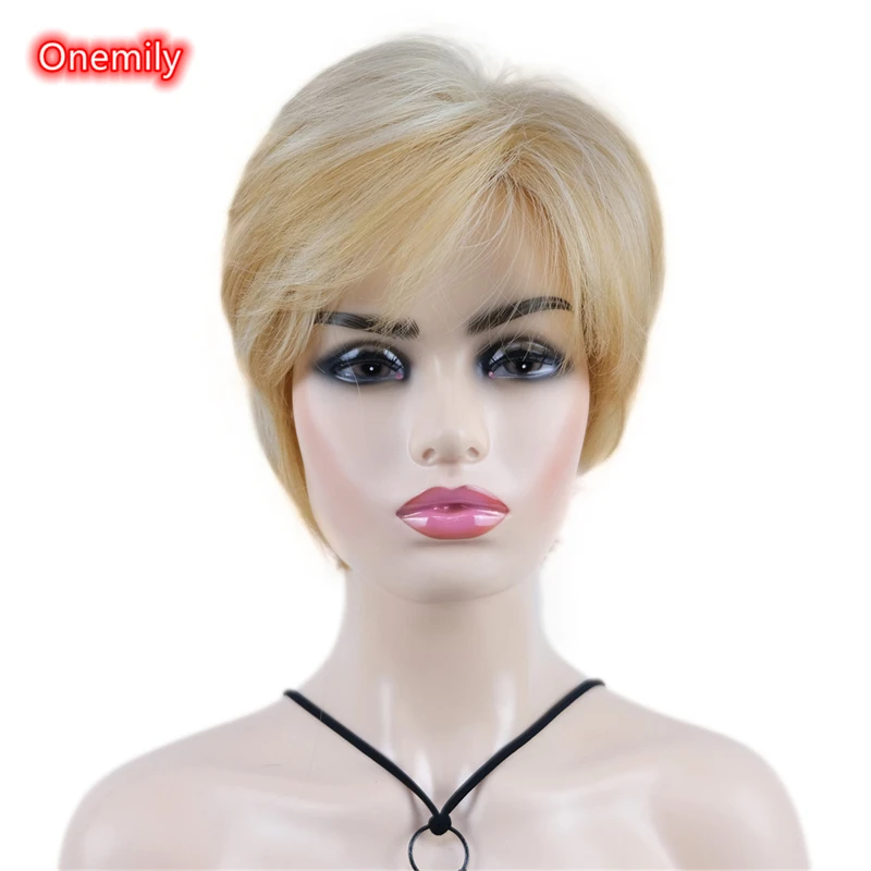 Onemily Short Straight Pixie Cut Hair Smooth Synthetic Natural Wigs for Women Daily Use