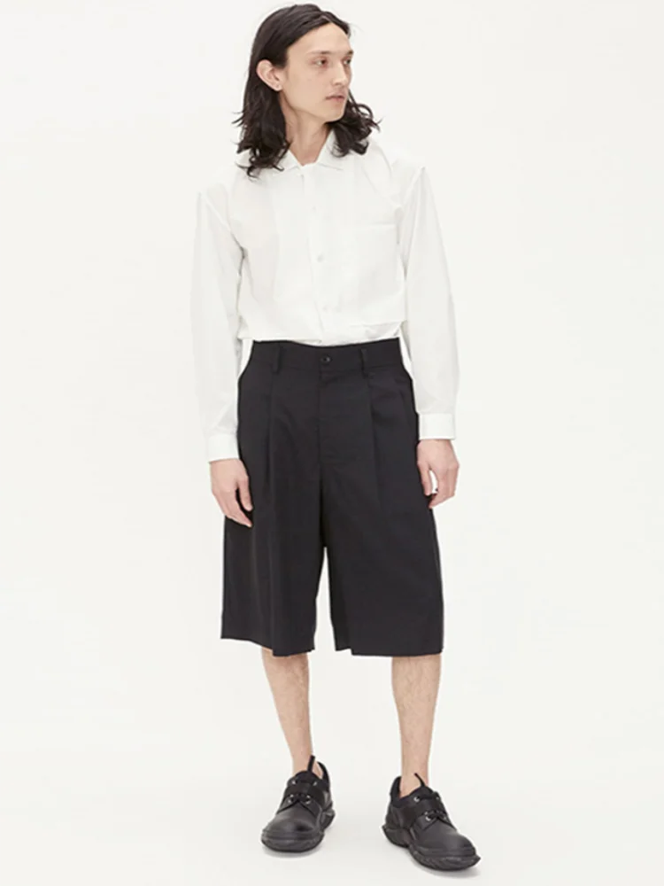 Men's Casual Shorts Summer New Black Straight Tube High Waist Simple Loose Wide Leg Over The Knee Five Minutes Pants Shorts