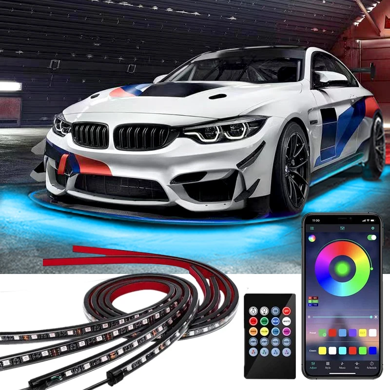 LED Exterior Parts Car Chassis Lights RGB Neon Underglow Strip Lamps For Auto Bottom Ambient Decoration Accessories APP Control