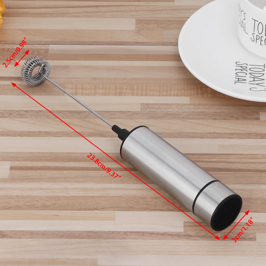 Electric milk frother with 2 pieces of stainless steel double-spring whisk, battery-powered coffee frother froth machine