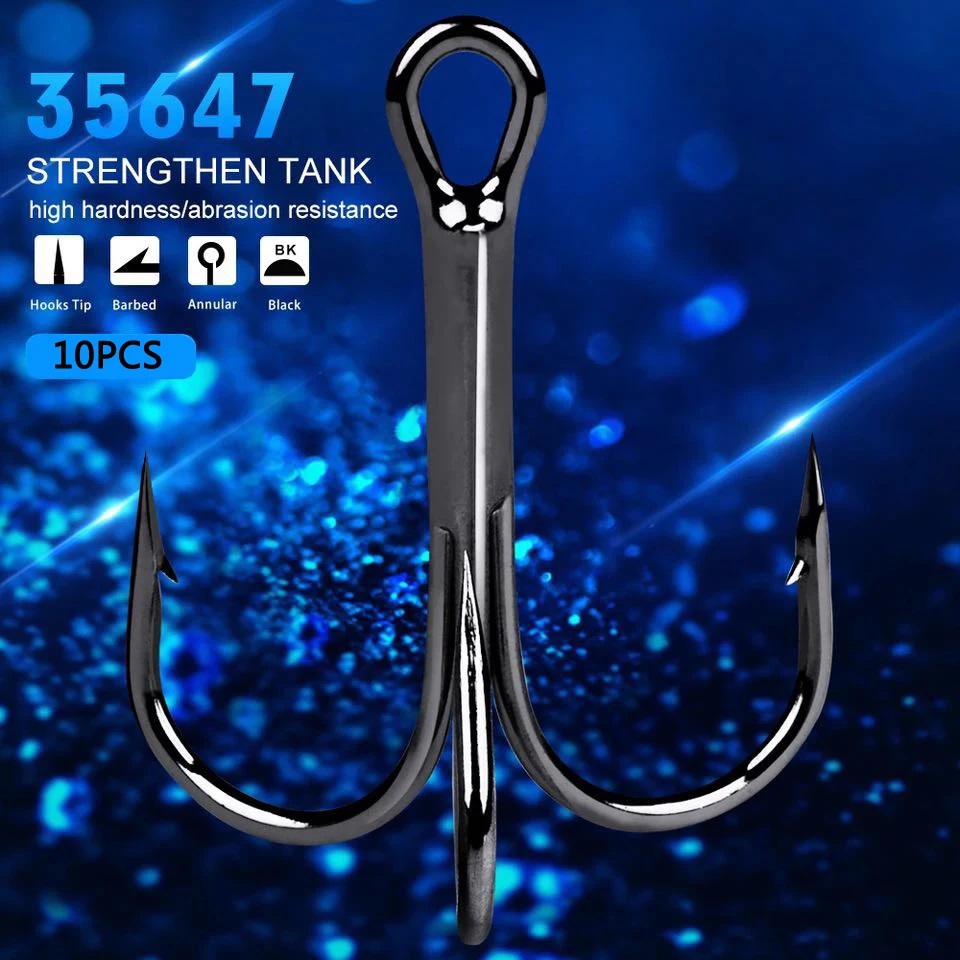 10pcs 35647 3/0#-14# High Carbon Steel Fishing Hook Barbed Treble Hooks Fishhooks Carp Fishing Tackle Round Bend For Bass