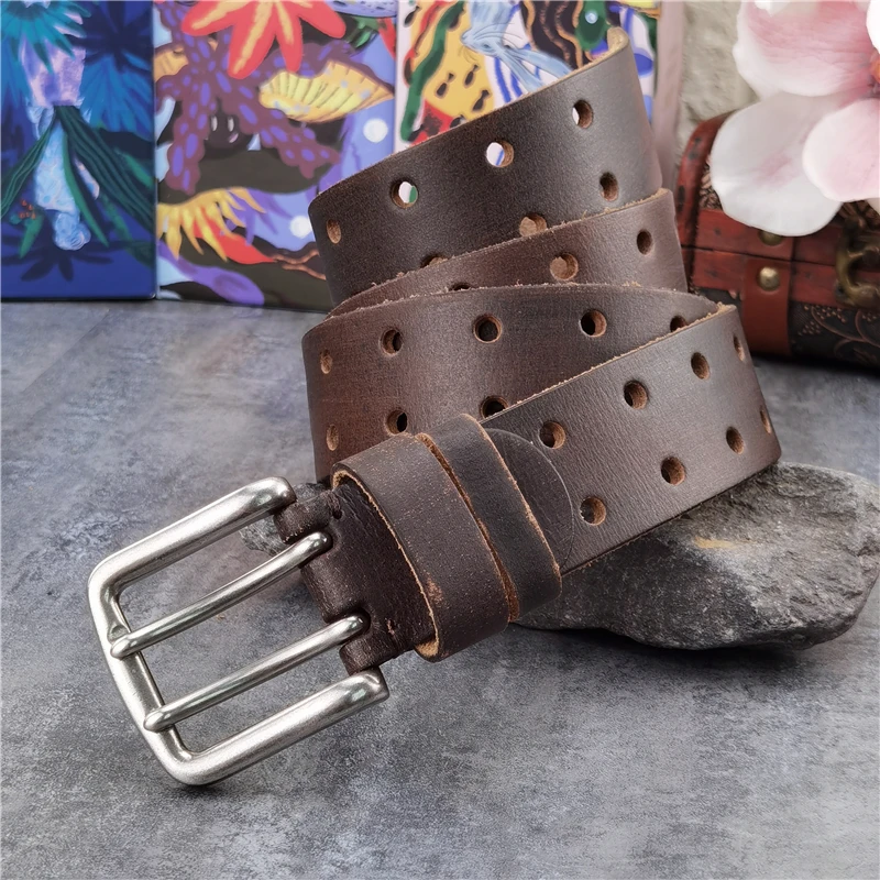 Retro Men\'s Belt 38MM Metal Double Pin Belt Buckle Leather Belt Men Jeans Wide Belt For Men Ceinture Waist Belt Men MBT0068