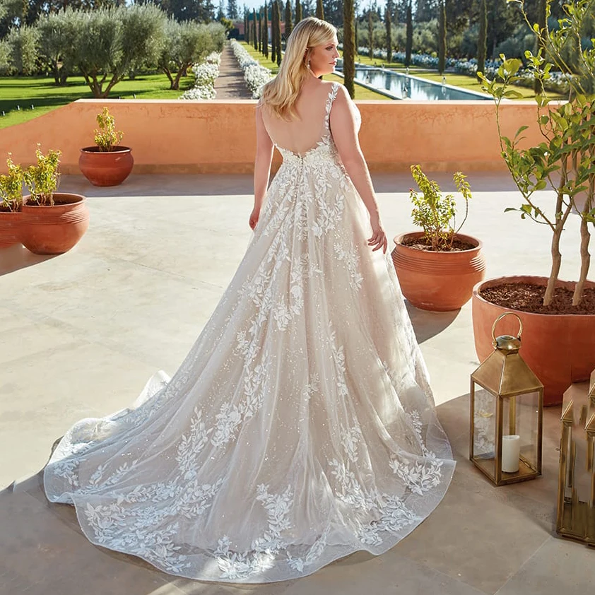 Thinyfull elegante Plus Size A Line abiti da sposa scollo A V spalline abito da sposa Tulle Appliques di pizzo abiti da sposa