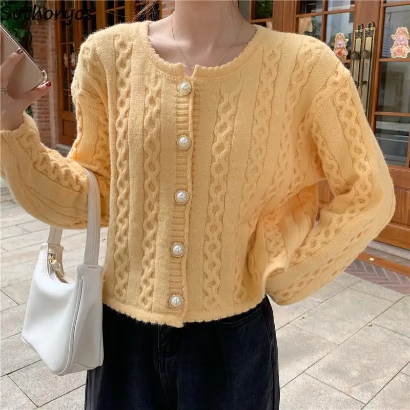 

Cardigans Women Solid Gentle Loose-fitting O-neck Elegant Cropped Teens Sweet All-match Cute Korean Style Popular S-3XL Retro