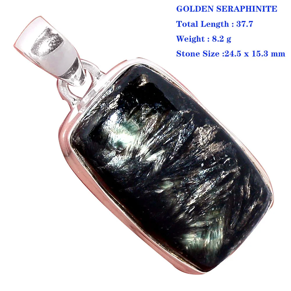 Genuine   Seraphinite Pendant 925 Sterling Silver, Women Hand Made Fine Jewelry Gift