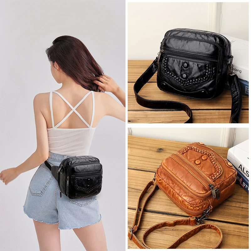 Handbags PU Leather Shoulder Bags For Woman 2023 Crossbody Phone Wallet Designer Small Square Bags Multifunctional Belt Bag