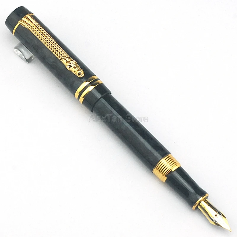 Crocodile Fashion Celluloid Fountain Pen Black Medium Nib 0.7mm Writing Gift Ink Pen, Crocodile Golden Clip For Office / Home