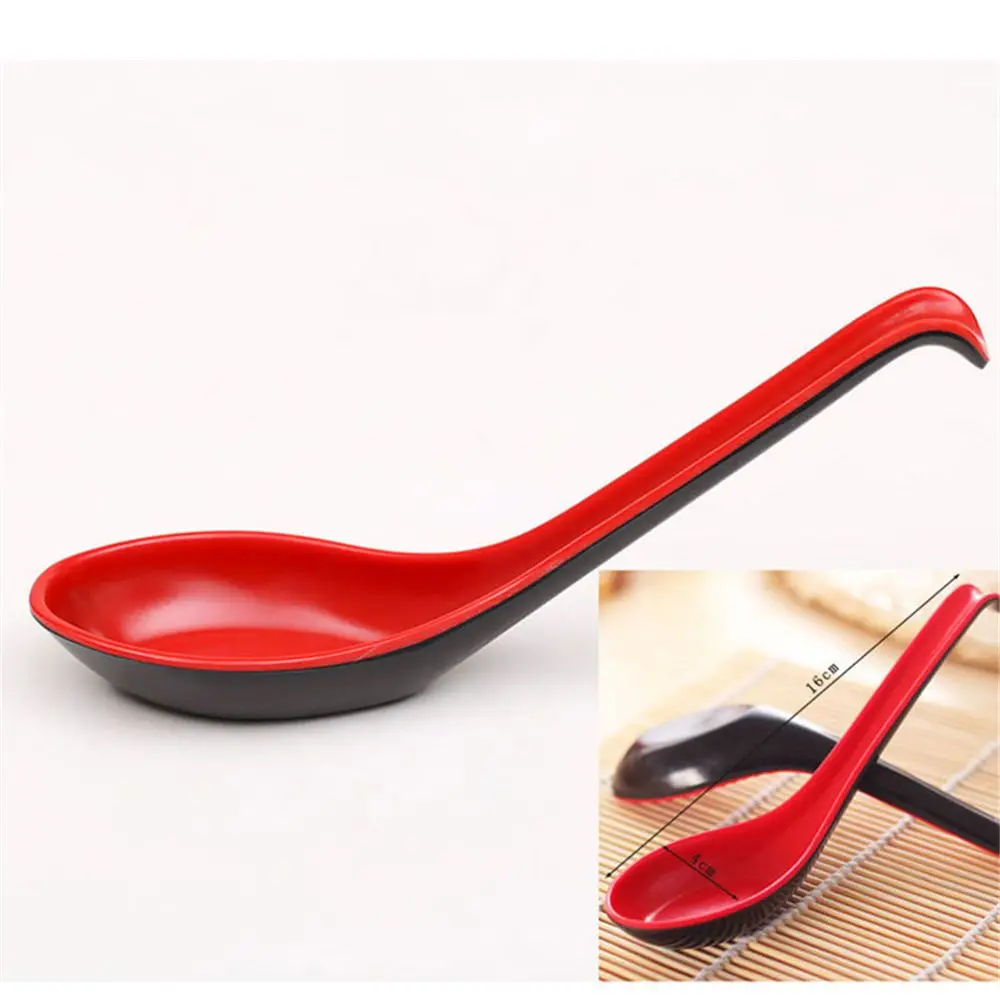 Black Red Plastic Spoon Home Flatware Porridge Bowl Chinese Dinner Spoon Japanese Soup Spoon Home Restaurant Kitchen Accessories