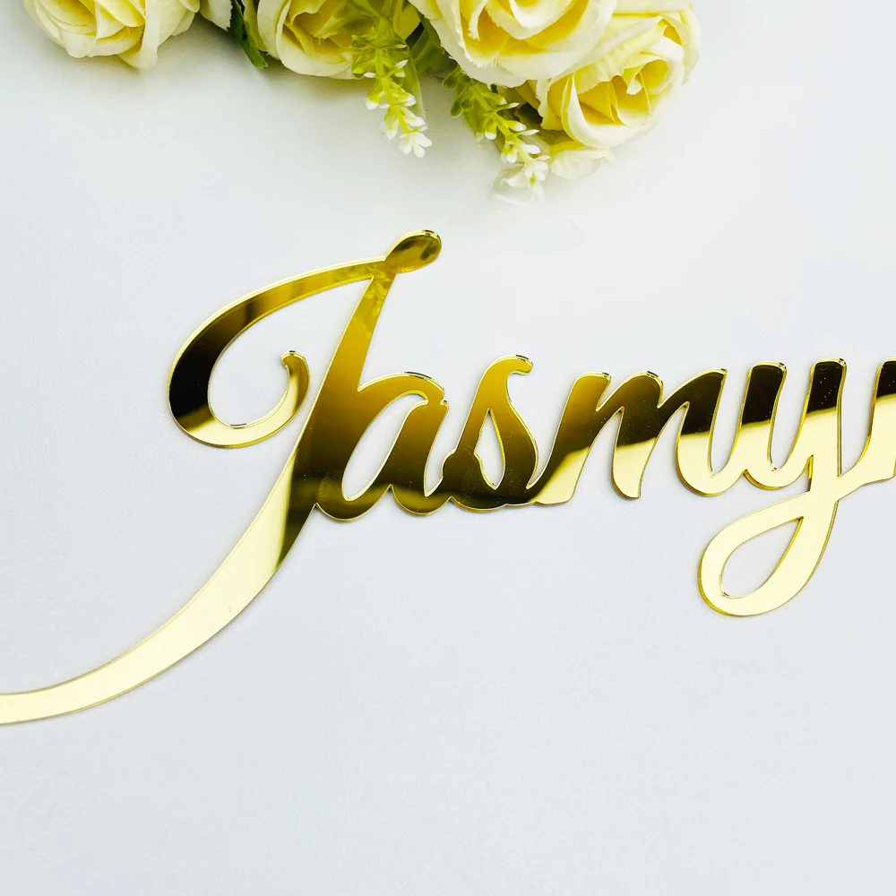 Custom Acrylic Mirror Gold Baby Name Sign Personalized Wood Wedding Birthday Party Baptism Shop Sign Nursery Wall Decoration