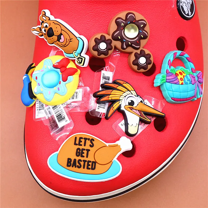 Original PVC Shoe Charms NEW Cartoon Ostrich Hound Roast Chicken Chocolate Shoes Decorations for Kids Party Gifts U199