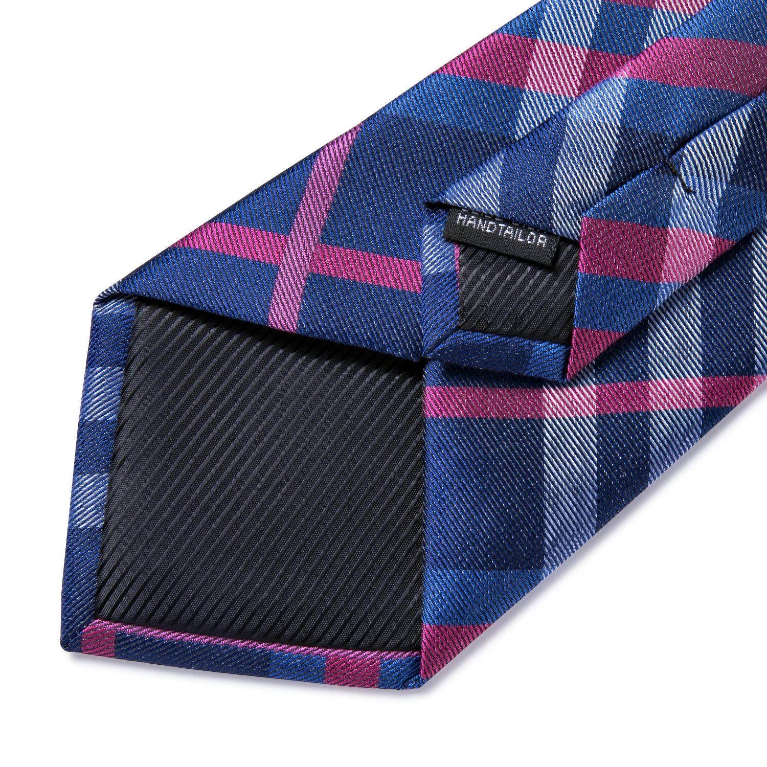 Kariertes Herren-Krawatten-Set in Gelb, Lila und Blau, 8 cm, Business-Hochzeitskrawatte, Einstecktuch, Manschettenknöpfe, Geschenk für Männer – Detail 10