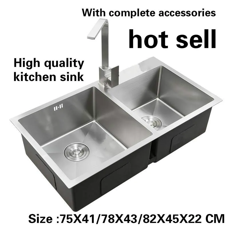 Tangwu 4 mm thick high-grade kitchen sink food-grade 304 stainless steel hand made big double groove 75X41/78X43/82X45x22 CM