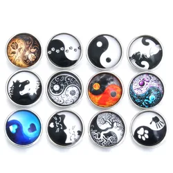 10pcs/lot New 18mm Snap Jewelry Yin Yang Heaven and Earth Pattern 18mm Glass Snap Button Jewelry Fit 18mm Leather Snap Bracelet