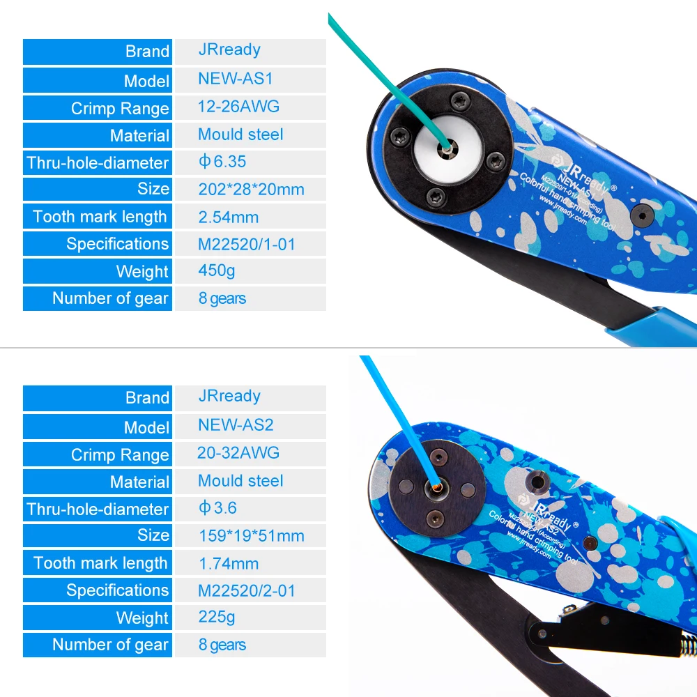 JRready ST2138 Wire Crimper KIT NEW-AS1 M22520/1-01 12-26 AWG NEW-AS2 M22520/2-01 20-32AWG For M39029 38999 26482 Solid Contact