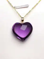 Natural Purple Amethyst Quartz Brazil Faceted Heart Love Pendant 14K Gold 18x18mm Healing Stone Necklace AAAAAA