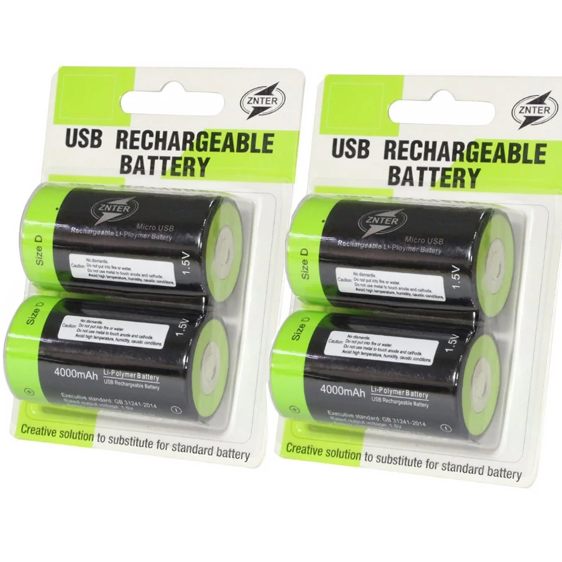 4Pcs ZNTER 1.5V 4000mAh Battery Micro USB Rechargeable Batteries D Lipo LR20 Battery For RC Camera Drone Accessories