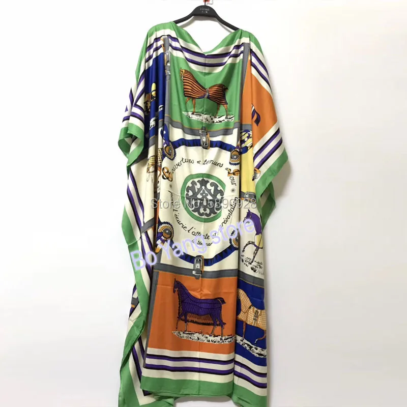 2021 Kuwait Fashion Blogger Recommend Popular printed Silk Kaftan Maxi  African dresses summer beach Bohemian caftan swimwear