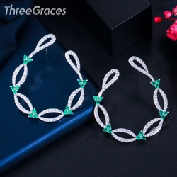 ThreeGraces Trendy Korean Style Green CZ Crystal Big Geometric Dangle Drop Earrings for Women Wedding Engagement Jewelry ER622