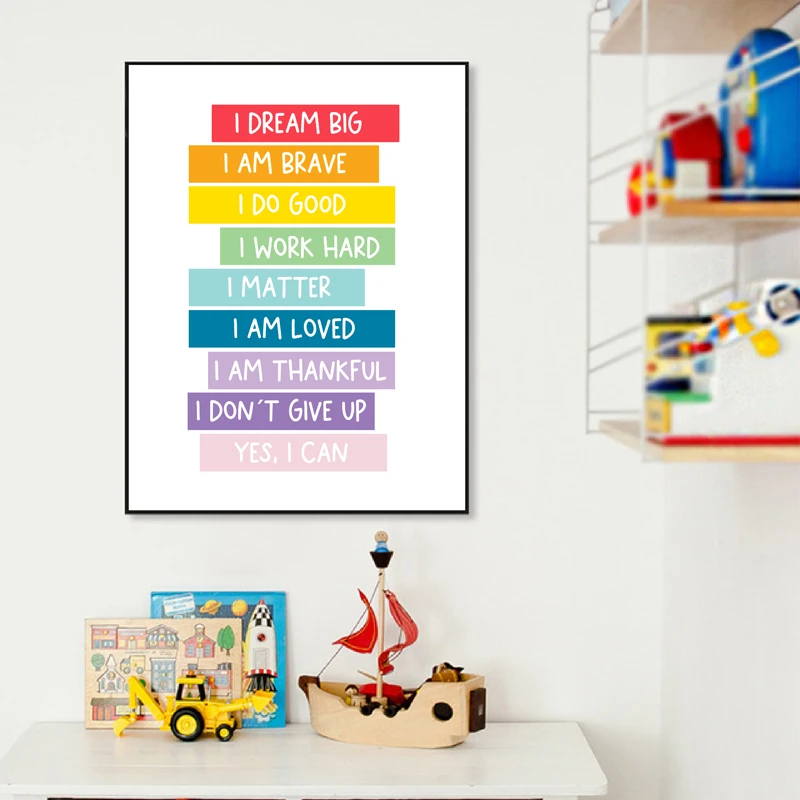 Positive Affirmation Art Prints for Kids, Poster, Self Confidence, Classroom Decor, Quotes Canvas Painting, Wall Art Pictures