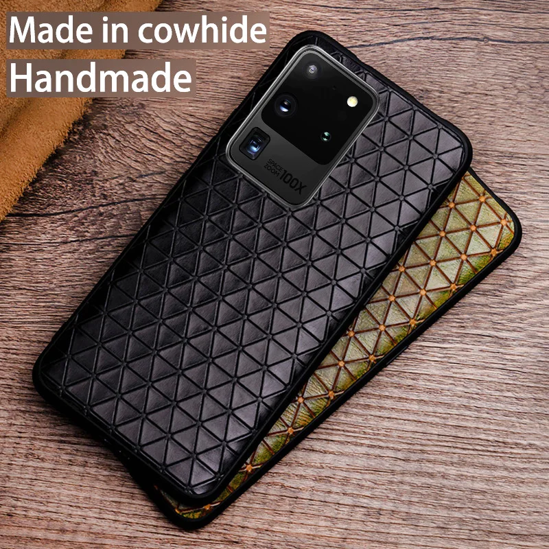 Genuine Leather Phone Case For Samsung Galaxy Note 20 10 9 8 S22 Ultra S21 S10e S9 S8 Plus Luxury Natural Cowhide Triangle Cover