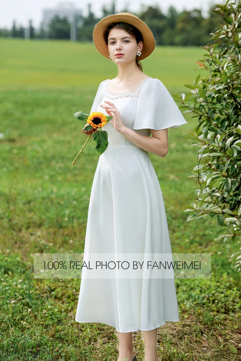 FANWEIMEI#2058 Soft satin simple bridal gown bridesmaid white women wedding pary dress factory price REAL PHOTO