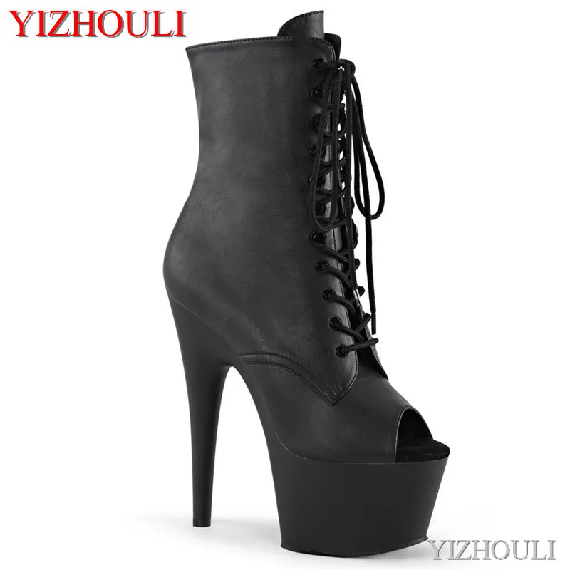 Party pole dancing 15cm ankle boots, matte black 5in, nude toe sexy model, dancing shoes