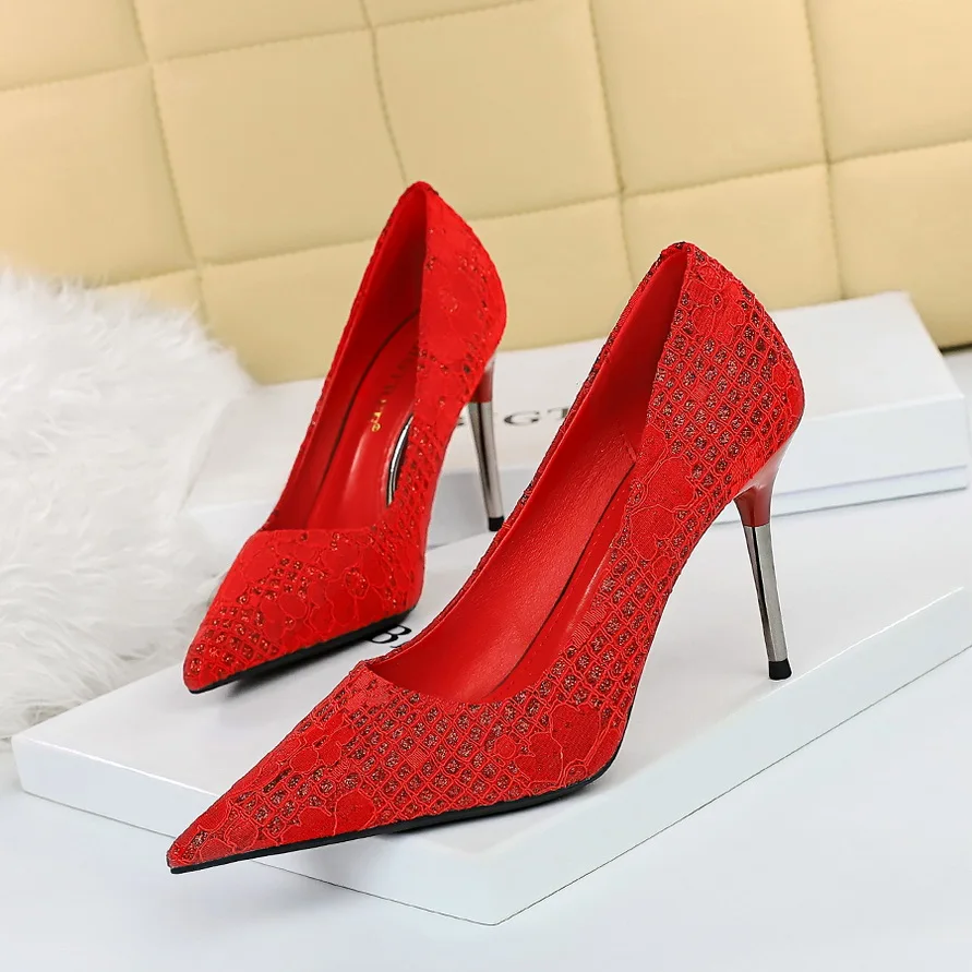 Women\'s High Heels Shoes Women Pointed Toe Pumps Floral Design Ladies Shoes New Arrival 869-9