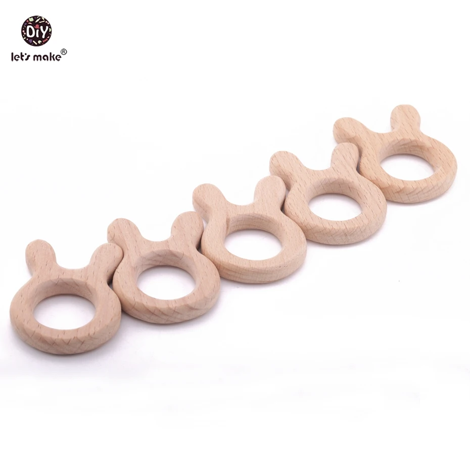 Facciamo 50 pezzi anello massaggiagengive in legno giocattolo personale coniglietto massaggiagengive giocattolo Waldorf massaggiagengive in legno inciso Charms Eco